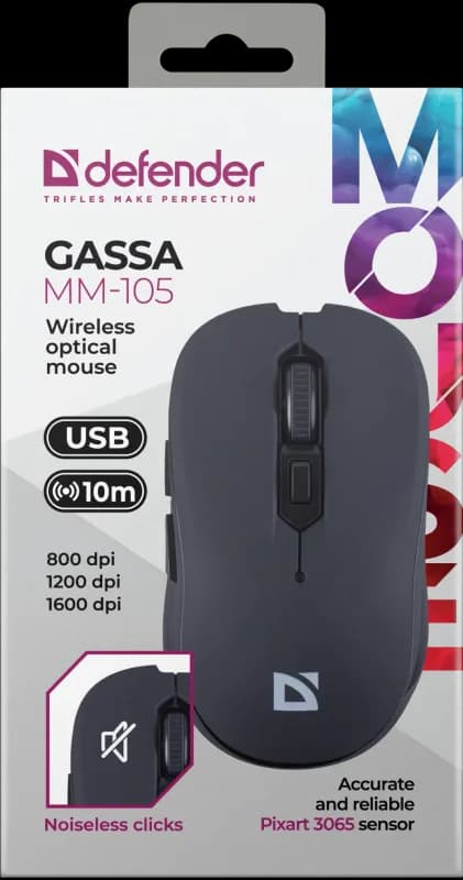 Мышь беспроводная DEFENDER Gassa MM-105 черный, USB [52105] — фото 5