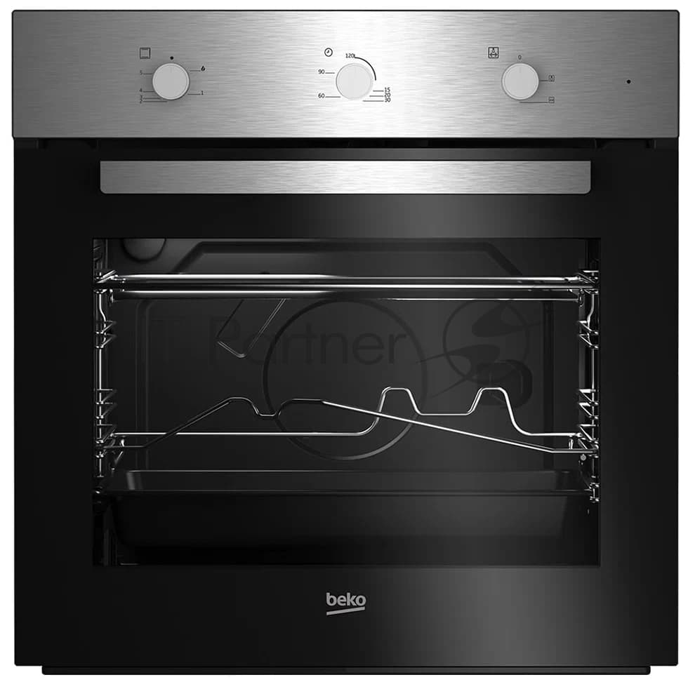 Beko Газовый духовой шкаф Beko BBIGT21100X с откидным электрическим грилем; автоматический электроподжиг; поворотные переключатели; металлические направляющие; объем - 72л; 3 стекла дверцы; 1 решетка; 1 противень; вертел. Цвет нержавеющая сталь; Материал панели управления Металл	нержавеющая сталь