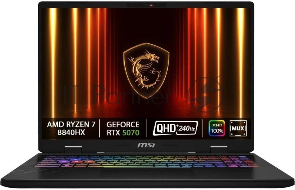 MSI Ноутбук MSI Crosshair A16 HX D8WGKG-078XRU AMD Ryzen 7 8840HX/32Gb/SSD 1Tb/RTX 5070 8Gb/16"/IPS/WQXGA/2560x1600/240Hz/NoOS/Cosmos Gray (9S7-15PL21-078)