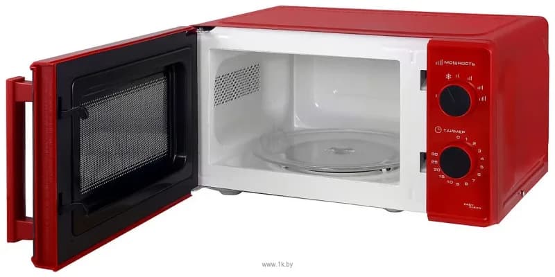 Микроволновая печь WILLMARK WMO-203GMR (20л,700Вт, механич.ПУ, ручка д/л откр.дв,6 ур.мощн.,красная) — фото 4