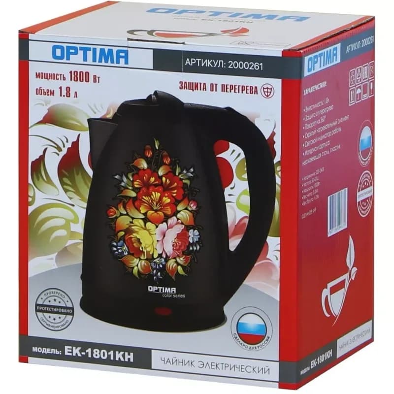 Чайник OPTIMA EK-1801KH (1.8л, поворот на 360 градусов, корп. из нерж. стали, 1800Вт) — фото 3