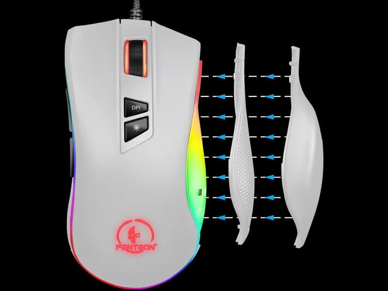Мышь Jet.A Panteon PS88, 9кн., игровая, белая, 200-6200/12400dpi, LED-подсветка, USB