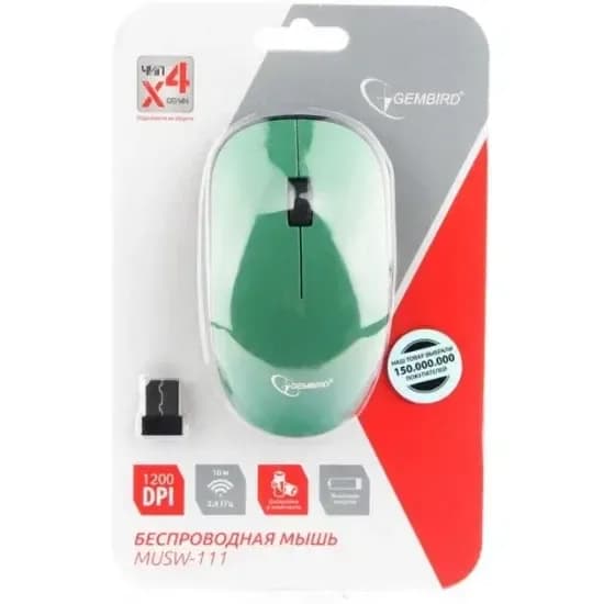 Мышь беспроводная Gembird MUSW-111-GRN, 1200dpi, 2.4Ггц/10м, зеленая, 2 кн. + колесо-кн., USB — фото 3