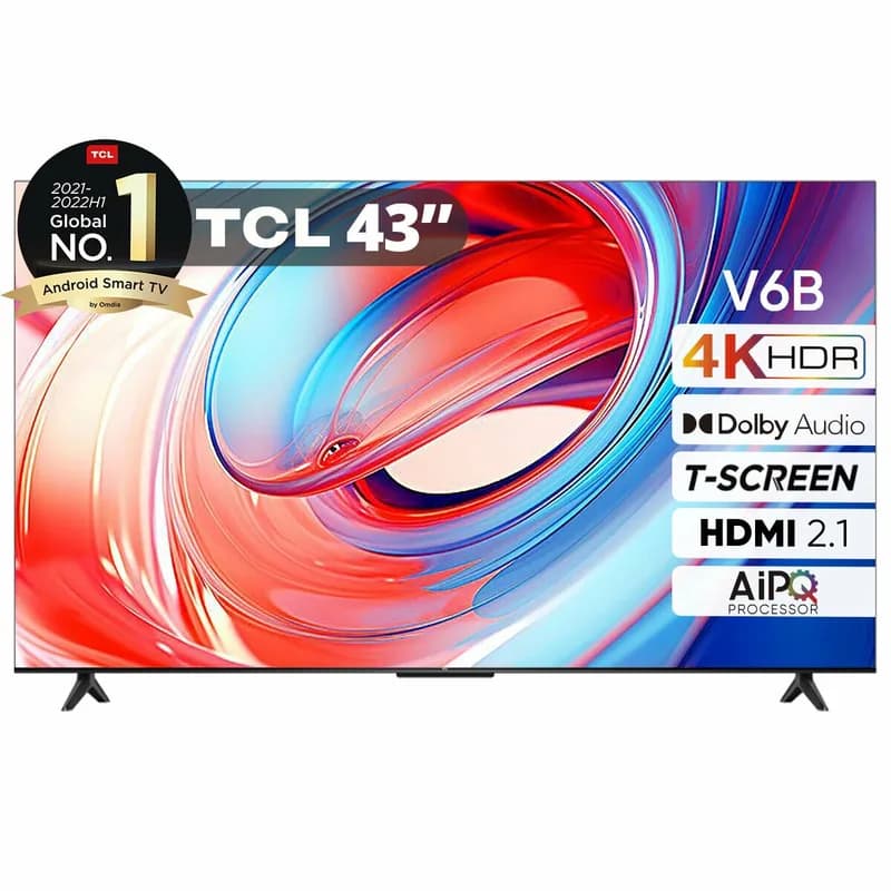 Телевизор 43" TCL 43V6B, 4K Ultra HD, черный, СМАРТ ТВ, Google TV