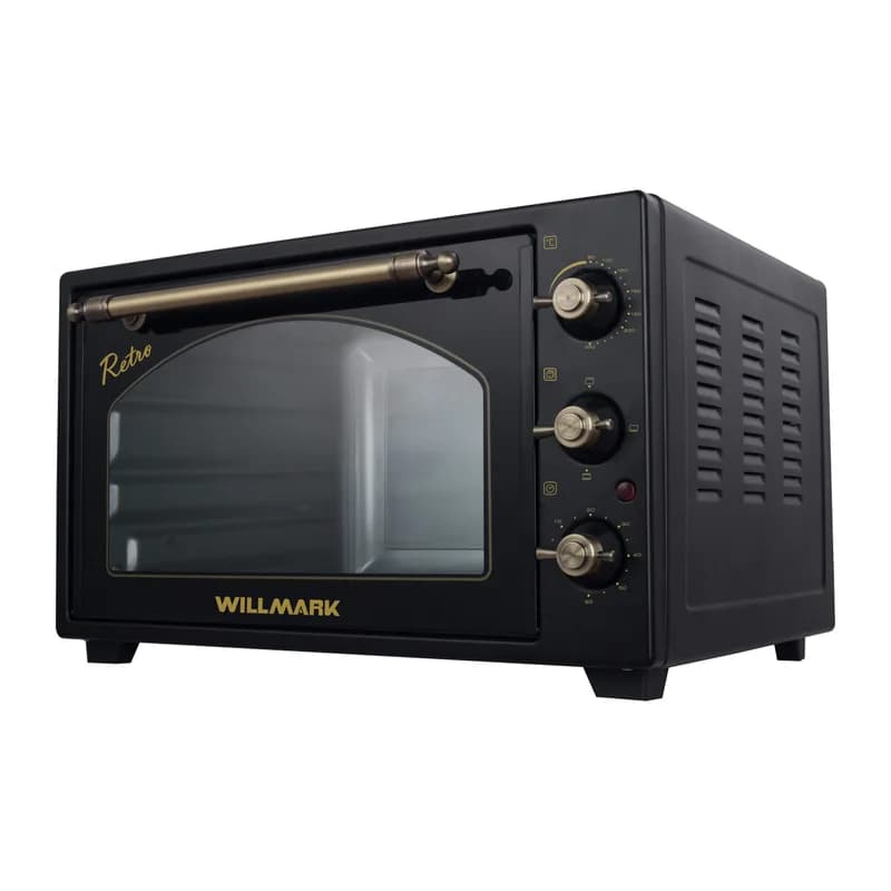 Мини-печь WILLMARK WO-453BLR (45л,эмал.внутр.поверх,лампа,таймер,ТЭНы М-формы,ретро-черн.,2000Вт) — фото 2