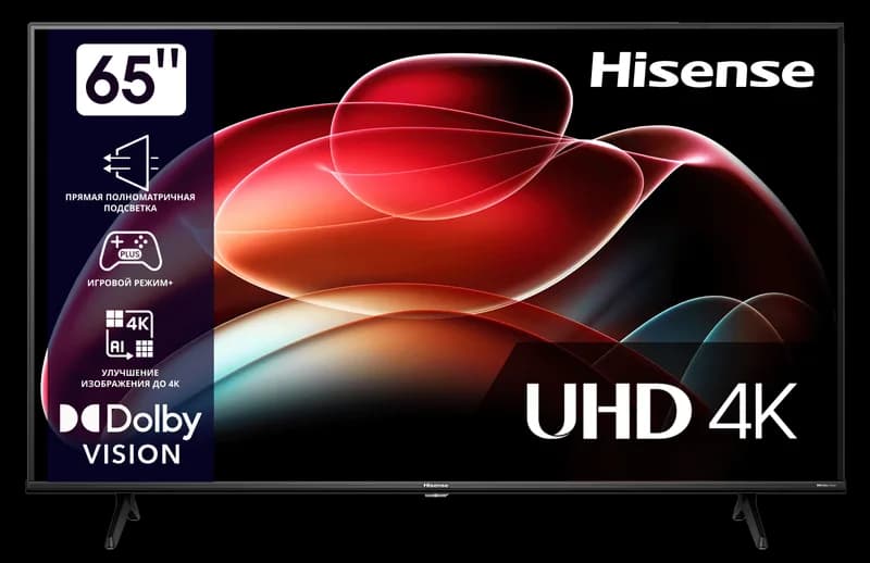 Телевизор 65" HISENSE 65A6K Smart,VIDAA,UHD,4K,Wi-Fi,с голосовым управлением,безрамочный