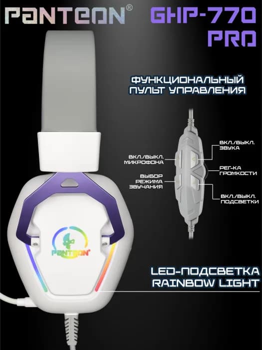 Гарнитура Jet.A GHP-770 PRO, полноразмерная, вирт.звук 7.1. рег. громк.,LED, белая/фиолет, каб.2.1м — фото 4