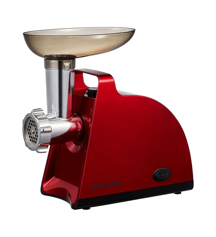 Электромясорубка WILLMARK WMG-2000R (2000Вт,2.3кг/мин,реверс,насад кеббе,сос,2 реш,красная, 2г.гар)