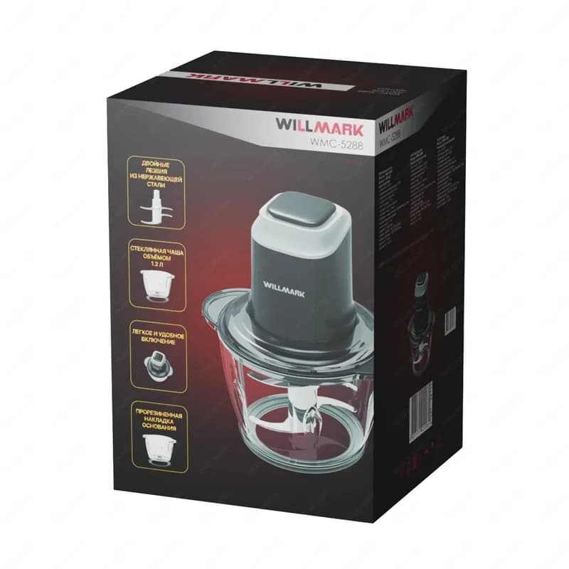 Измельчитель WILLMARK WMC-5288 (400Вт., стекл. чаша 1,2л., двойн. лезвия., рез. основание) Кремовый — фото 4