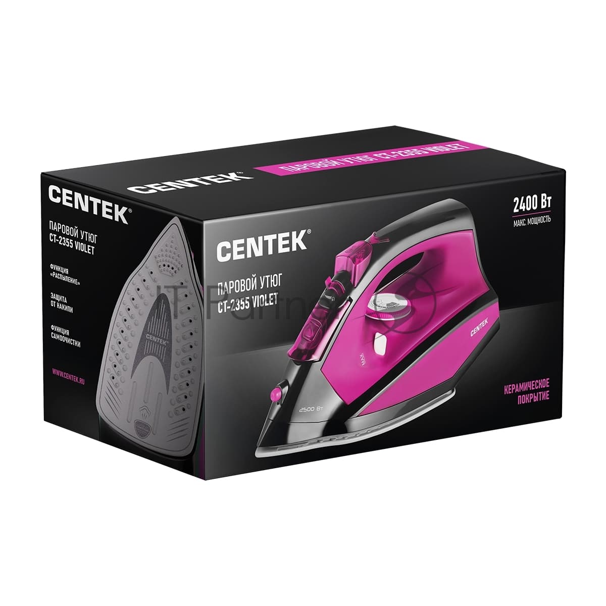CENTEK Утюг Centek CT-2355 фиолетовый, 2500 Вт, 45 г/мин, 160 г/мин, 270 мл