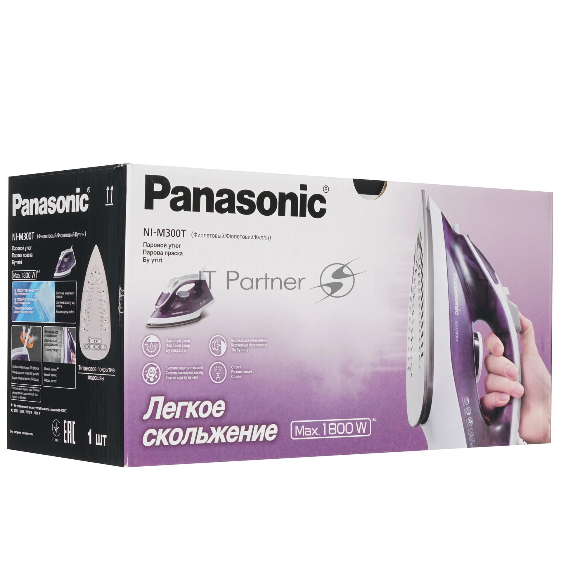 Panasonic Утюг Panasonic NIM300TVTW фиолетовый/белый, 1800 Вт, 20 г/мин, 80 г/мин, 210 мл