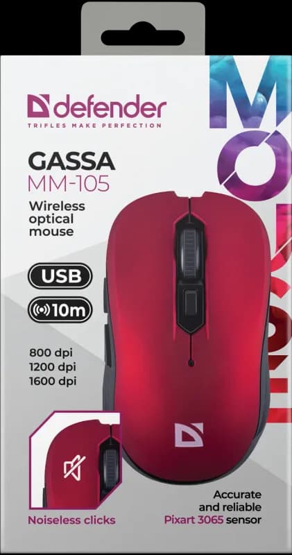 Мышь беспроводная DEFENDER Gassa MM-105 красный, USB [52103] — фото 5