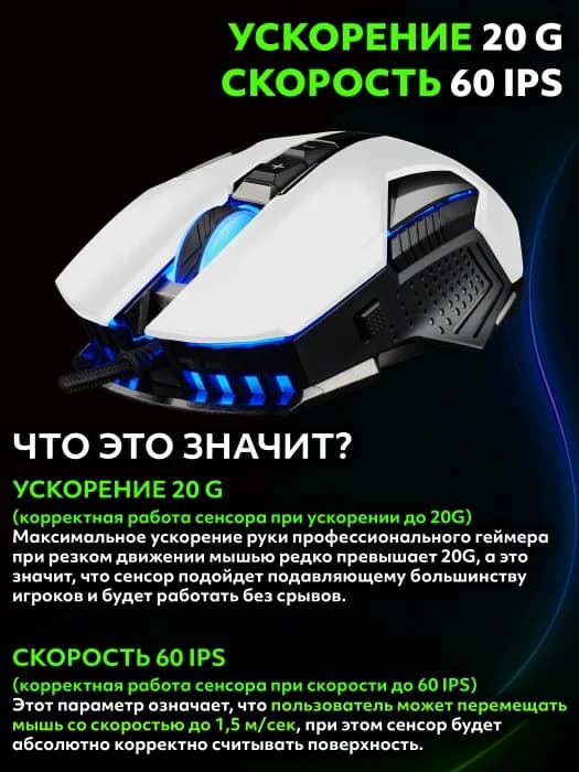 Мышь Jet.A Panteon MS75, 8кн., игровая, белая, 200-7200dpi, LED-подсветка, USB — фото 3