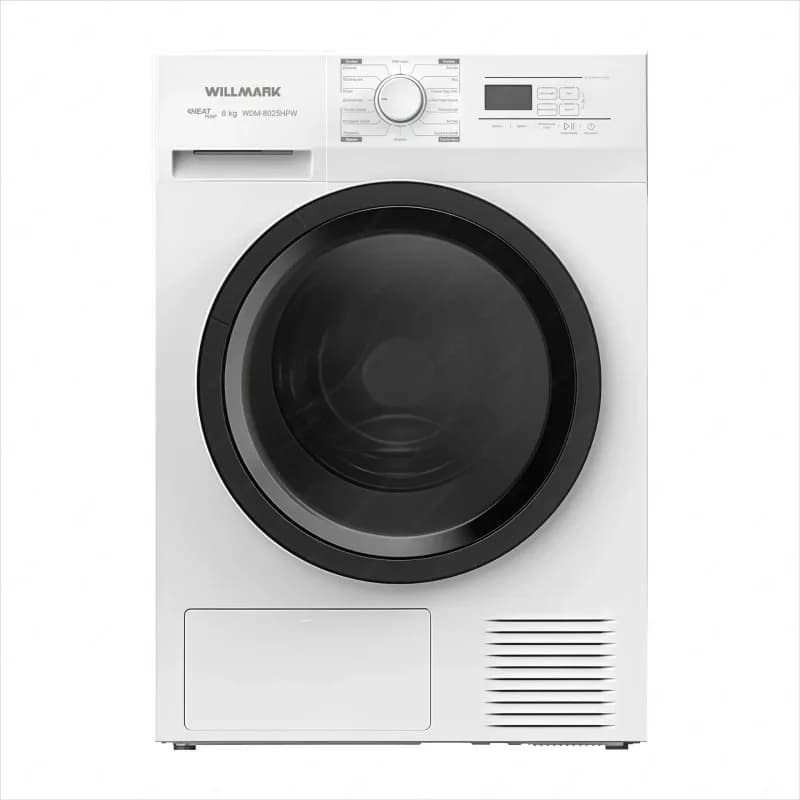 Сушильная машина WILLMARK WDM-8025HPW (8кг,тепл.нас.,16реж.,диспл.,подсв.бар.,А+,подкл.к сливу,бел.)