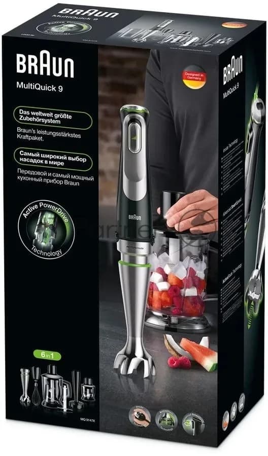 Braun Блендер погружной Braun Multiquick 9 MQ9147X черный, 1200 Вт, плавная регулировка, турбо