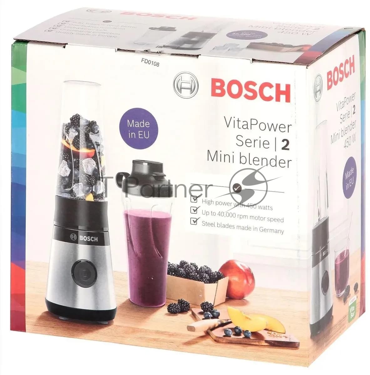 Bosch Блендер стационарный Bosch MMB2111S черный, 450 Вт, 1 скорость