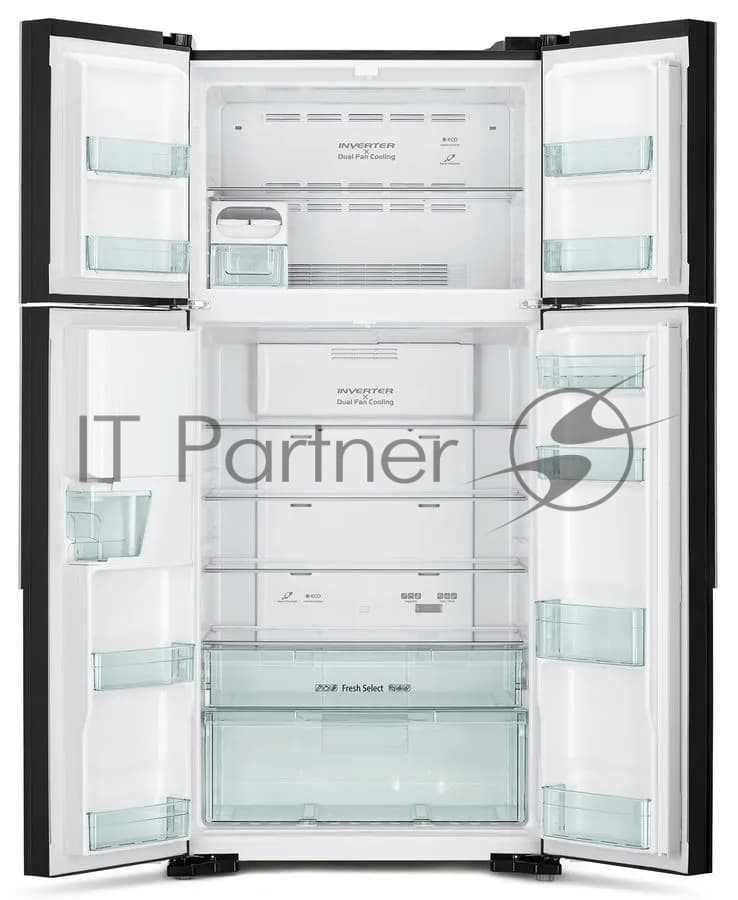 Hitachi Холодильник Hitachi R-W660PUC7 GBK черный двухкамерный 396/144л морозилка сверху, No Frost, Side by Side