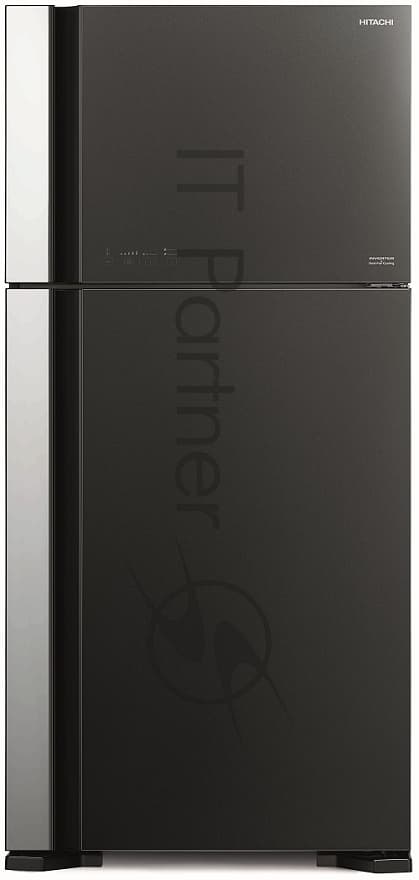 Hitachi Холодильник Hitachi R-VG660PUC7-1 GGR серый стекло двухкамерный 405/145л морозилка сверху No Frost