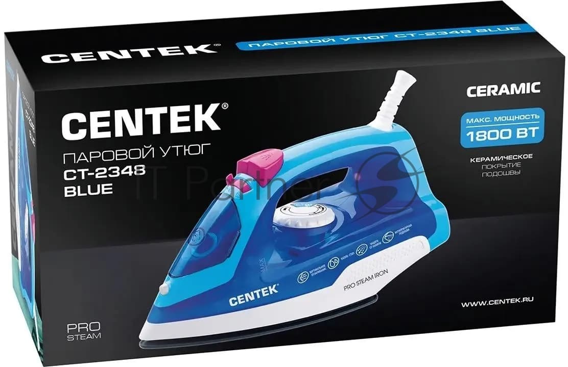 CENTEK Утюг Centek CT-2348 синий/белый, 1600 Вт, 20 г/мин, 80 г/мин, 200 мл