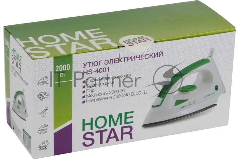 Homestar Утюг Homestar HS-4001 белый/зеленый, 2000 Вт, 20 г/мин, 100 г/мин, 90 мл