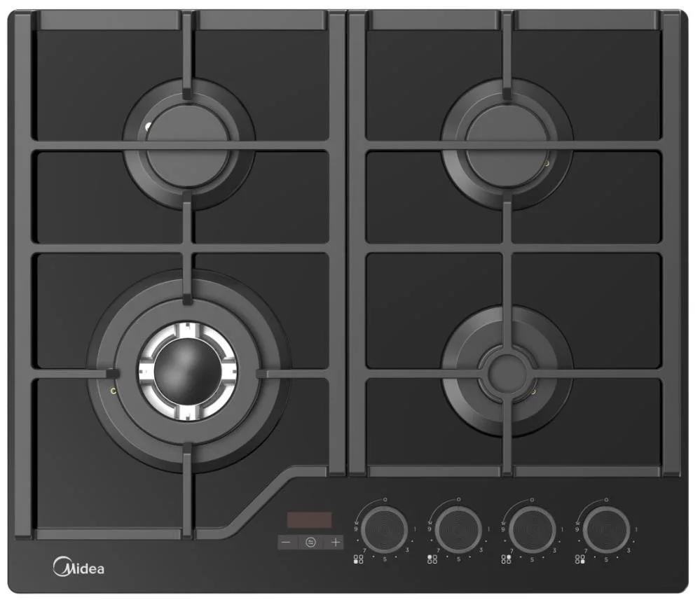 Газовая варочная панель Midea MG697TTGB, закалённое стекло, чёрный