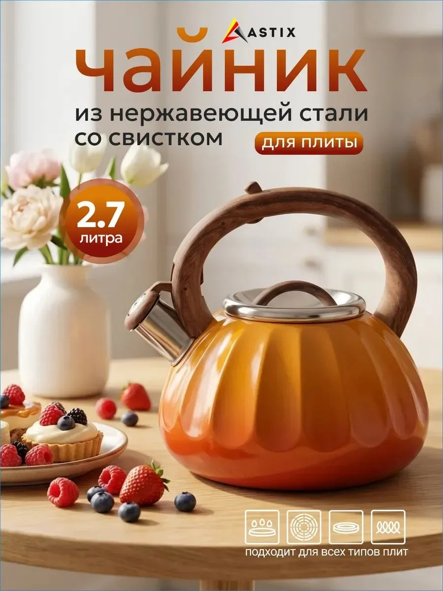 Чайник Astix SWK-285OR, электрический, красный