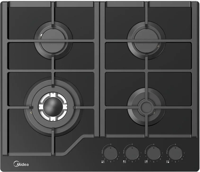 Газовая варочная панель Midea MG693TGB, закалённое стекло, чёрный