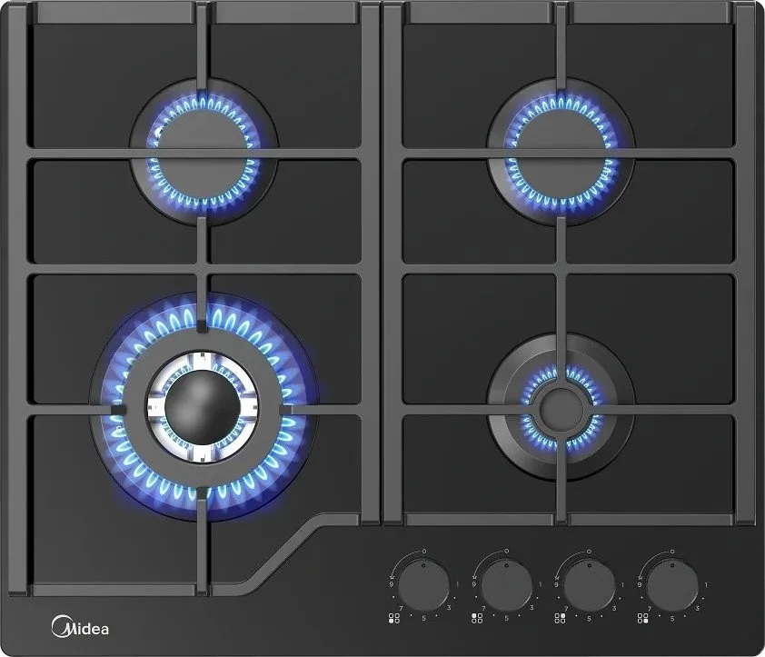 Газовая варочная панель Midea MG693TGB, закалённое стекло, чёрный — фото 2