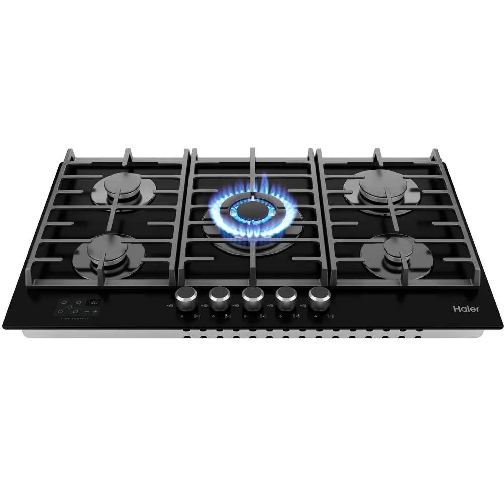Газовая варочная панель Haier HHX-G95CWSB, закалённое стекло, чёрный — фото 2
