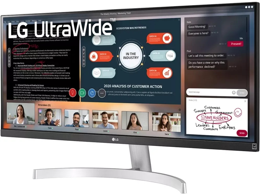 Монитор LG UltraWide 29WN600-W, 29", 2560x1080, IPS, 75 Гц, белый