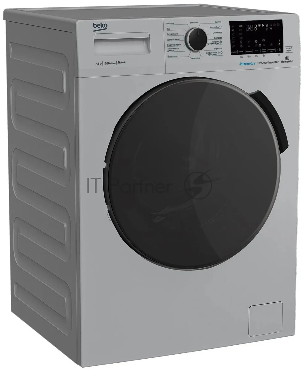 Стиральная машина Beko WSPE7H616S, фронтальная загрузка, серебристый