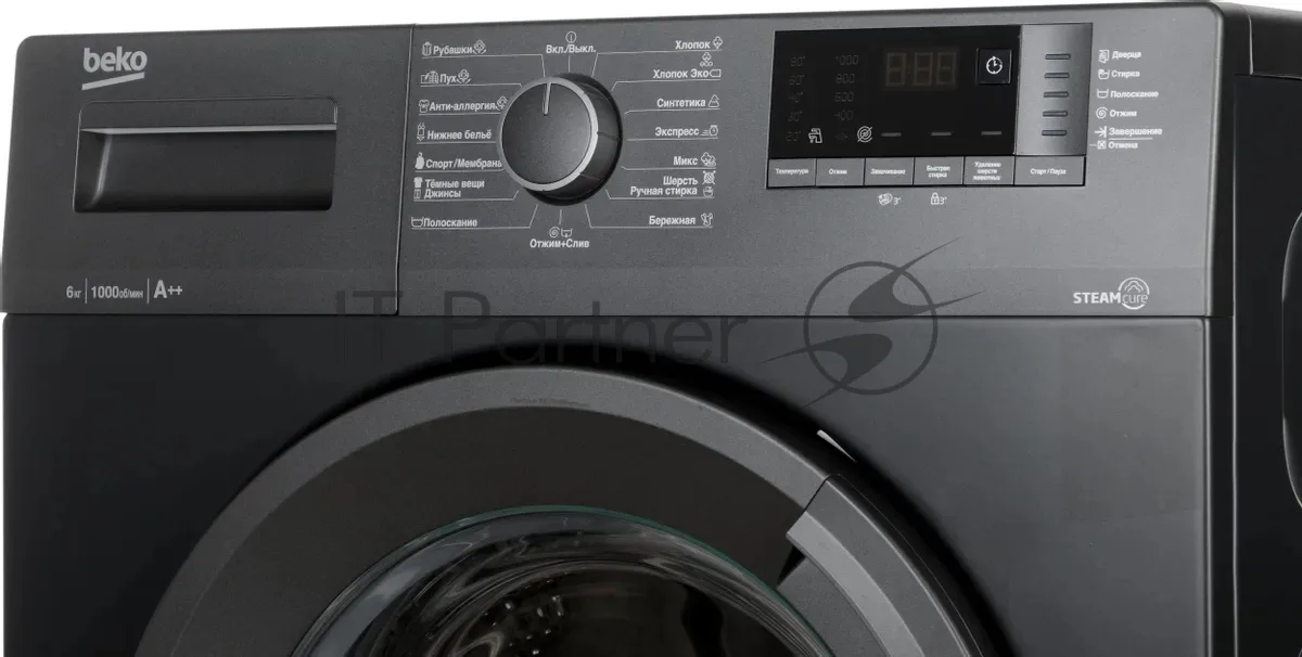 Стиральная машина Beko WSRE6512ZAA, фронтальная загрузка, чёрный