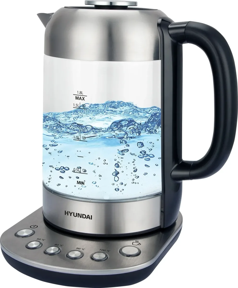 Чайник Hyundai HYK-G8407, электрический, чёрный